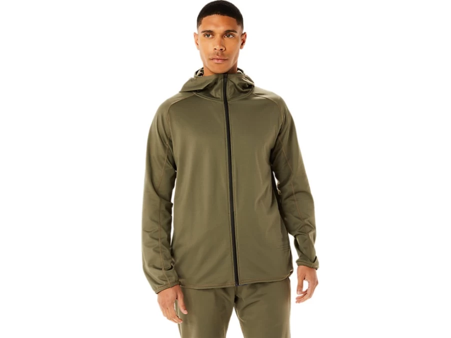 ASICS Men's Mantle Green Actibreeze Jacquard Brushed Knit Jacket - Lightweight Performance Outerwear