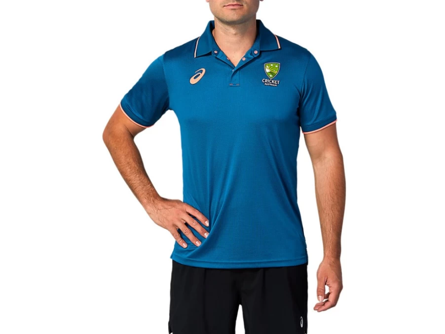 ASICS Men's Deep Sea Teal Cricket Polo Shirt - Official Cricket Australia Media Apparel