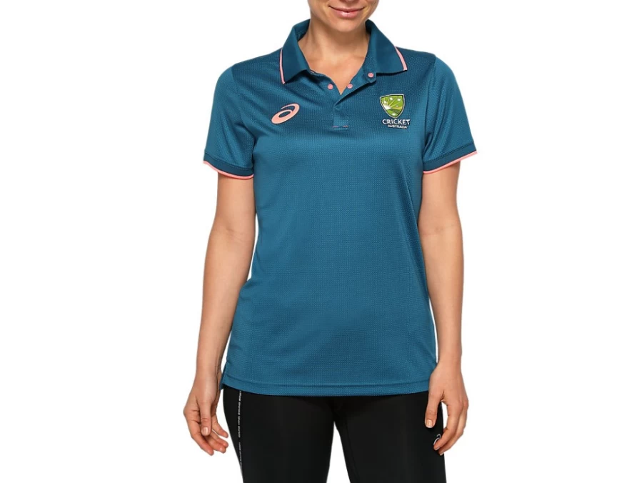 ASICS Womens Cricket Australia Media Polo Shirt - Deep Sea Teal