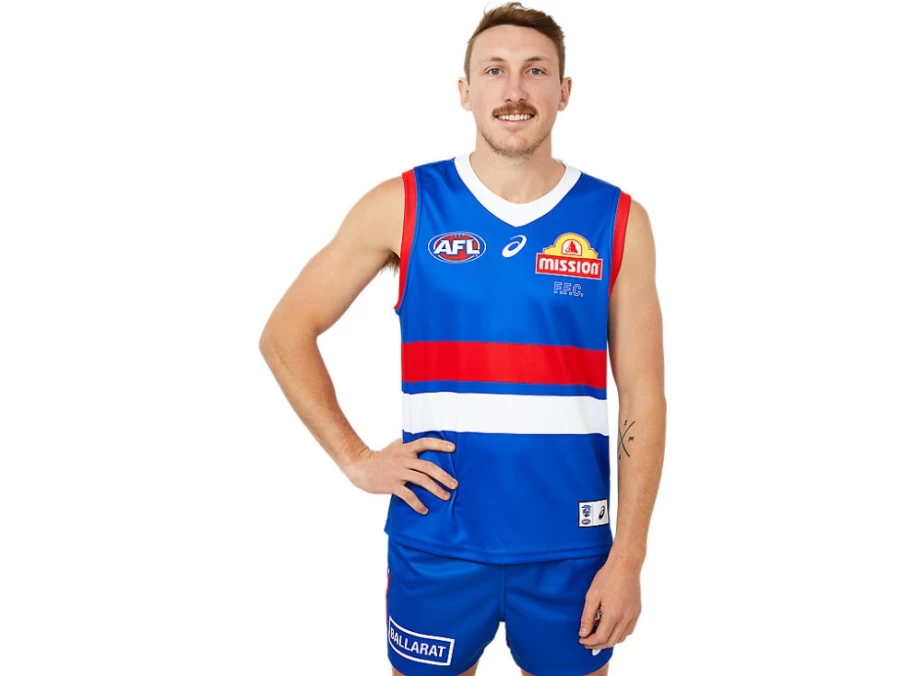 ASICS Mens Western Bulldogs Electric Blue Replica Home Guernsey Short Sleeve Jersey