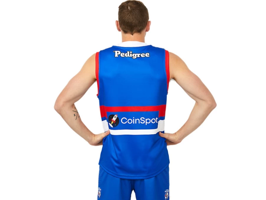 ASICS Mens Western Bulldogs Electric Blue Replica Home Guernsey Short Sleeve Jersey