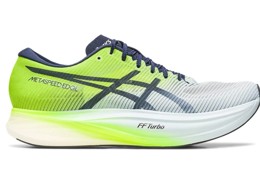 ASICS Metaspeed Edge+ Running Shoes for Men in Sky/Hazard Green - Lightweight Performance Racing Sneakers