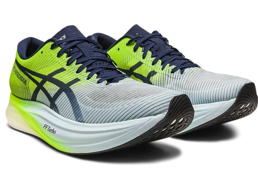 ASICS Metaspeed Edge+ Running Shoes for Men in Sky/Hazard Green - Lightweight Performance Racing Sneakers