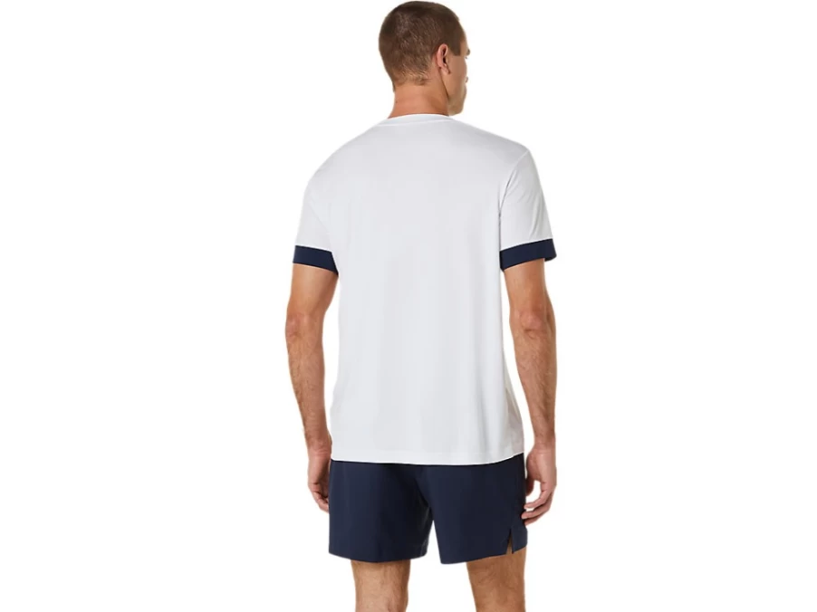 ASICS Men's Court Short Sleeve Tennis Top in Brilliant White & Midnight