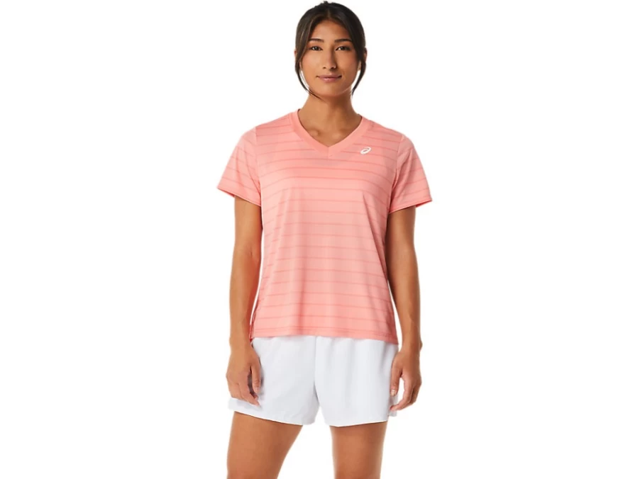 ASICS Women's Guava Court Stripe Short Sleeve Tennis Top