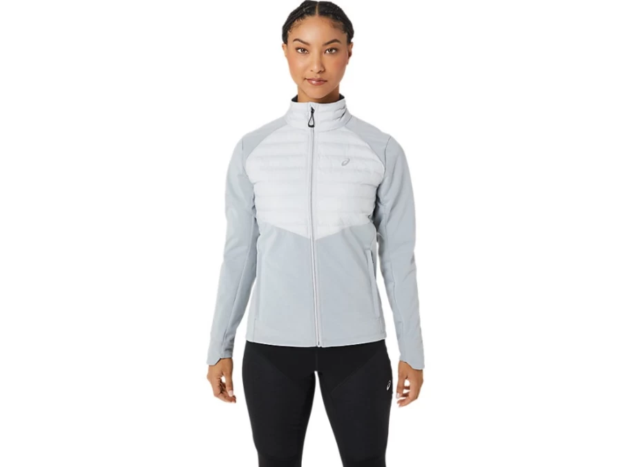 ASICS Women's Winter Run Jacket in Glacier Grey Heather - Lightweight Waterproof Windbreaker for Cold Weather Running