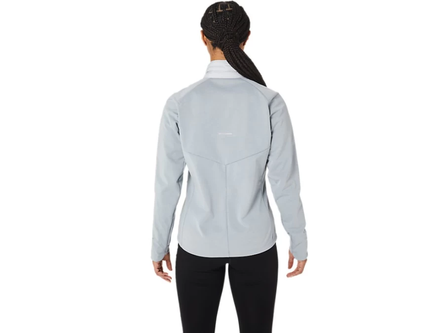 ASICS Women's Winter Run Jacket in Glacier Grey Heather - Lightweight Waterproof Windbreaker for Cold Weather Running