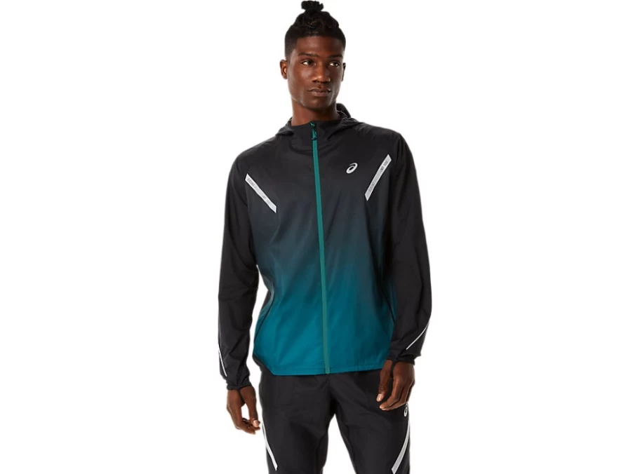 ASICS Men's Lite-Show Running Jacket in Performance Black/Velvet Pine – Reflective Athletic Wear