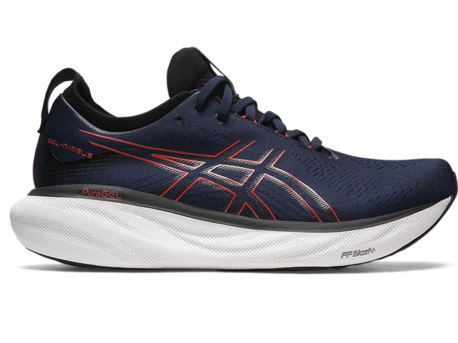 ASICS Gel-Nimbus 25 Men's Running Shoes - Midnight/Electric Red, Cushioned Comfort for Long-Distance