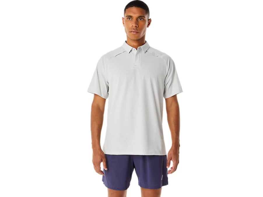 ASICS Men's Glacier Grey Jacquard Polo Shirt – Actibreeze Performance & Comfort