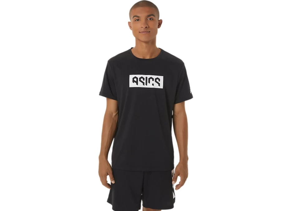 ASICS Men's Hex Graphic Dry Performance Short Sleeve T-Shirt in Black/White