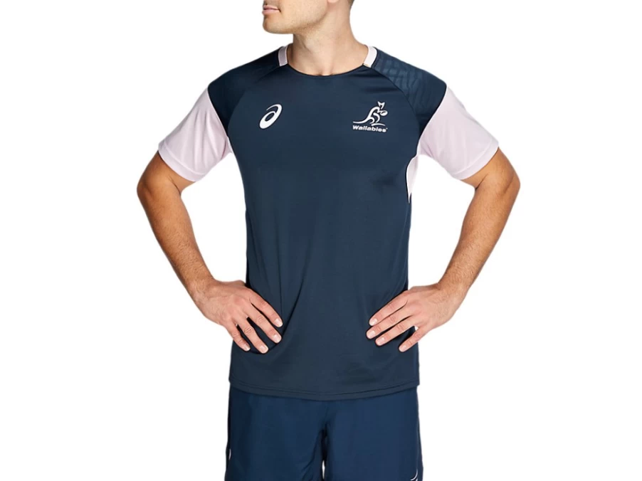 ASICS Men's French Blue Wallabies Training Tee - Performance Rugby Shirt