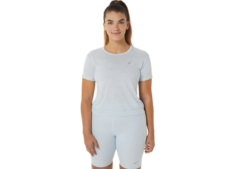 ASICS Womens Race Crop Top - Sky & Cream Athletic Running Shirt