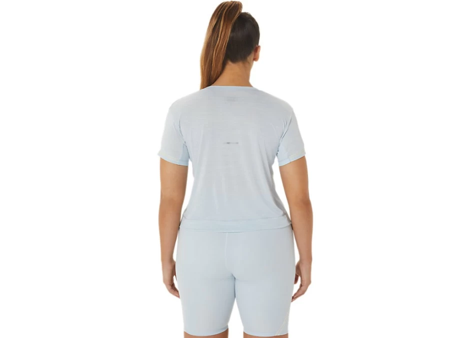 ASICS Womens Race Crop Top - Sky & Cream Athletic Running Shirt
