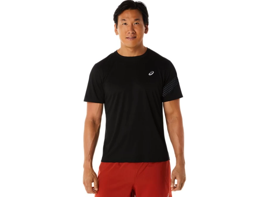 ASICS Men's Icon Short Sleeve T-Shirt in Performance Black & Carrier Grey