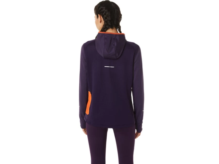 ASICS Women's Winter Run Long Sleeve Hoodie in Night Shade Heather & Nova Orange
