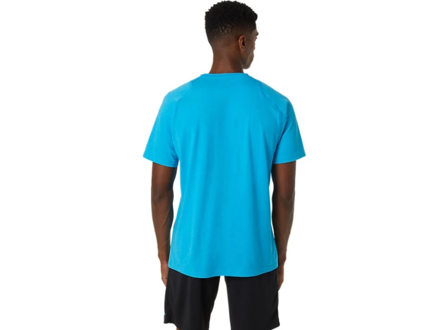 ASICS Men's Island Blue Heather Hex Graphic Cotton Blend Short Sleeve T-Shirt