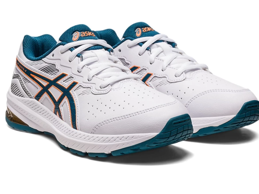ASICS GT-1000 Kids' Running Shoes - White/Ink Teal Synthetic Leather Sneakers for Children