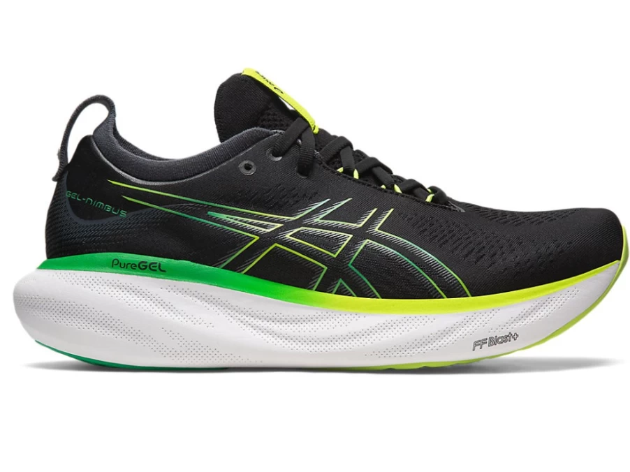ASICS Gel-Nimbus 25 Men's Running Shoes - Black/Lime Zest - Cushioned Comfort for Long-Distance Runners