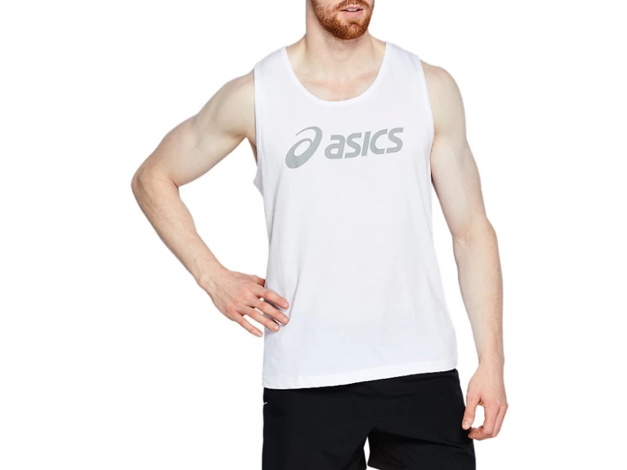 ASICS Men's White Logo Tank Top - Breathable Athletic Shirt