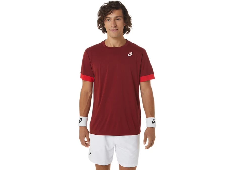 ASICS Men's Beet Juice/Classic Red Court Short Sleeve Tennis Top
