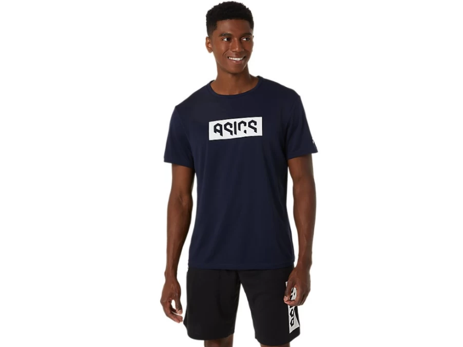 ASICS Men's Hex Graphic Dry Short Sleeve T-Shirt - Midnight/Brilliant White - Moisture-Wicking Active Tee