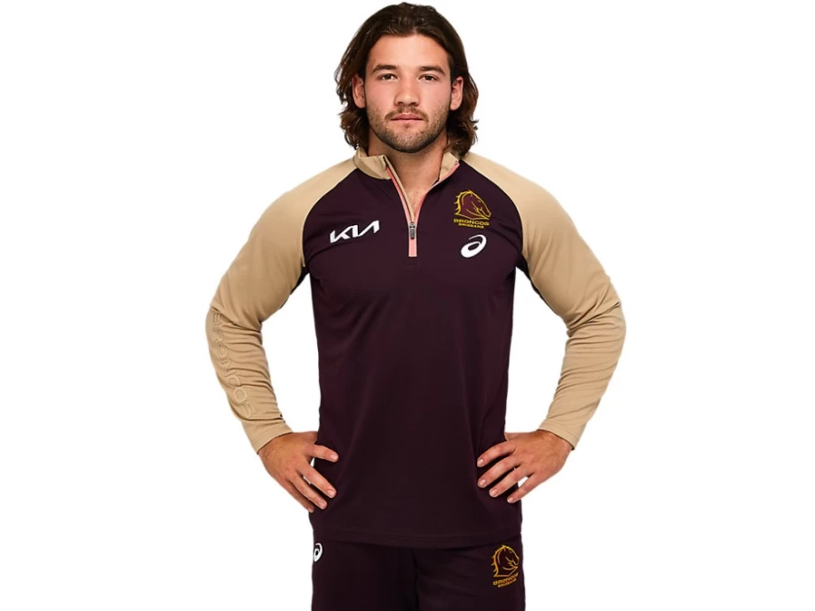 ASICS Men's Brisbane Broncos Deep Mars Warm Up Top - Official Training Shirt