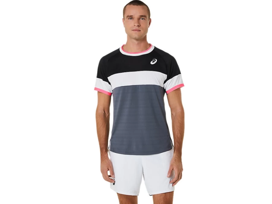 ASICS Men's Match Short Sleeve Top - Performance Black/Carrier Grey Athletic Shirt
