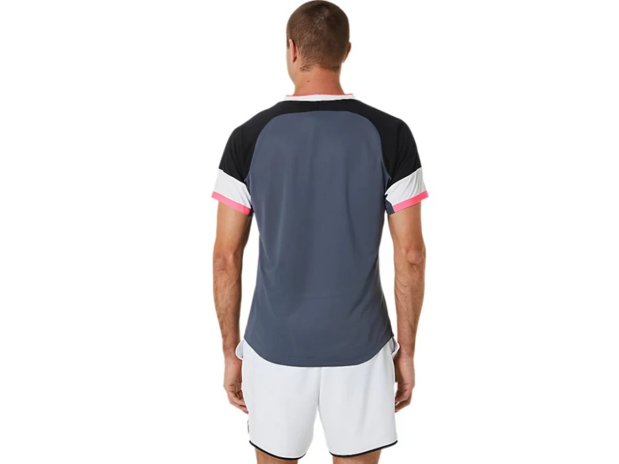 ASICS Men's Match Short Sleeve Top - Performance Black/Carrier Grey Athletic Shirt