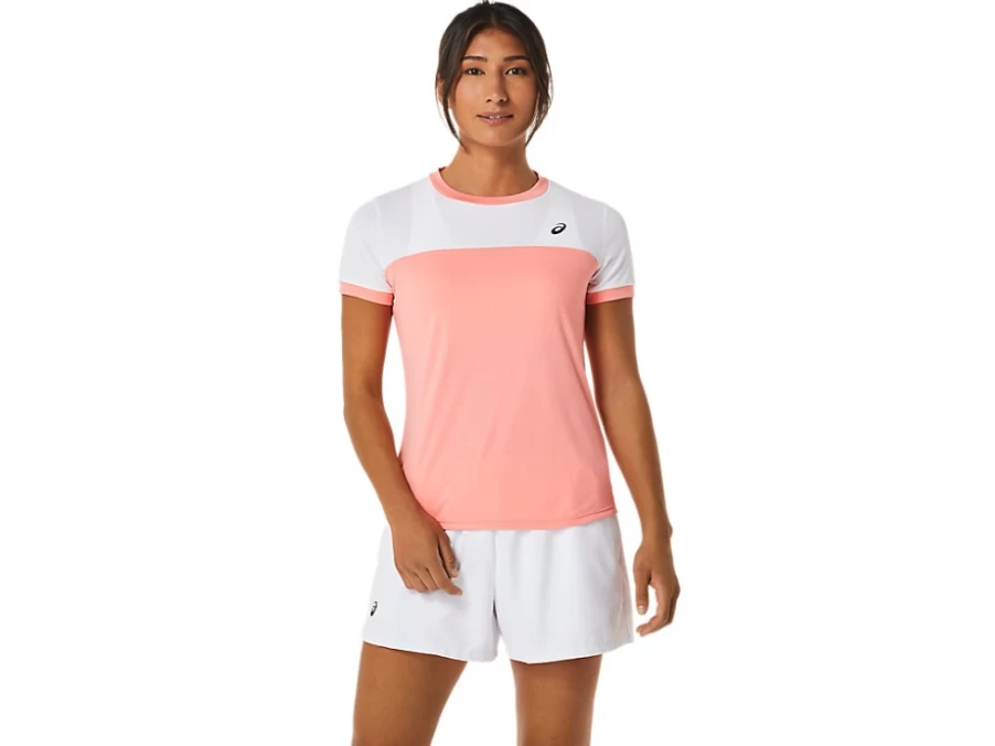 ASICS Women's Guava & Brilliant White Court Short Sleeve Tennis Top