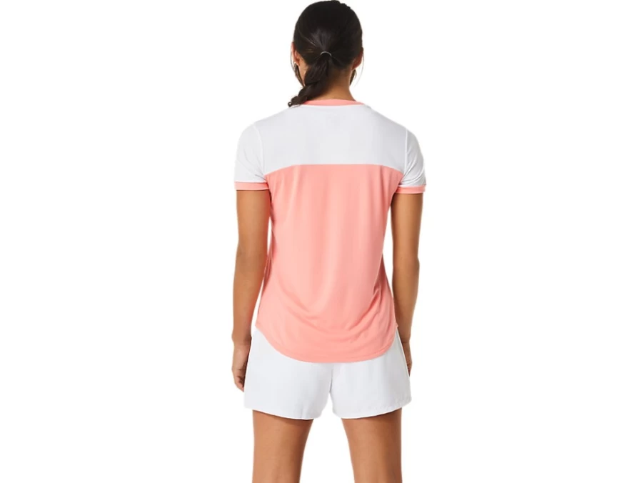 ASICS Women's Guava & Brilliant White Court Short Sleeve Tennis Top