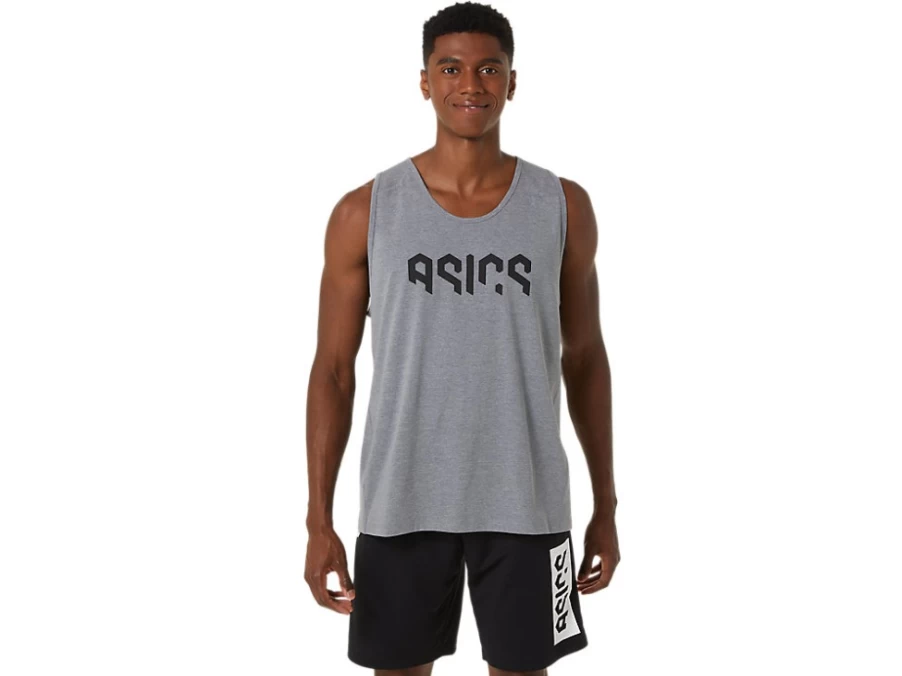 ASICS Men's Metropolis Heather Hex Graphic Cotton Blend Tank Top