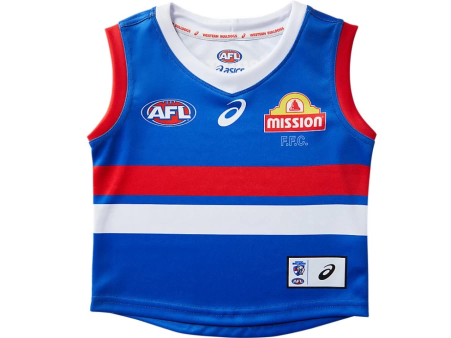 ASICS Electric Blue Western Bulldogs Kids Replica Home Guernsey Short Sleeve Jersey