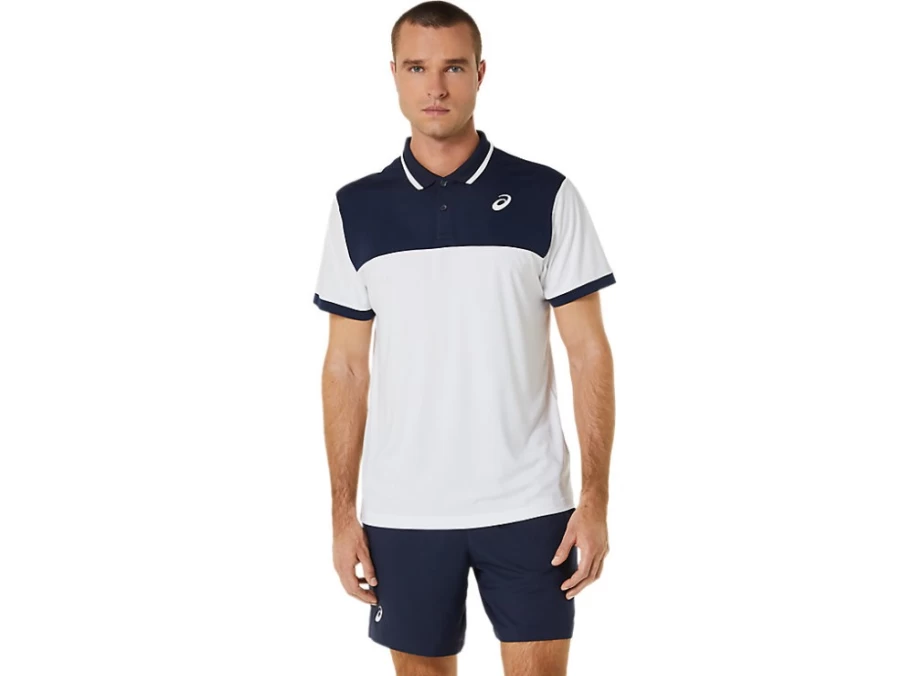 ASICS Men's Court Polo Shirt in Brilliant White & Midnight for Tennis & Casual Wear