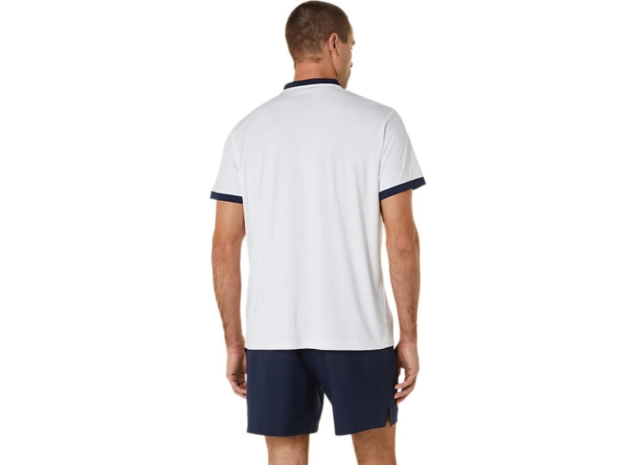 ASICS Men's Court Polo Shirt in Brilliant White & Midnight for Tennis & Casual Wear