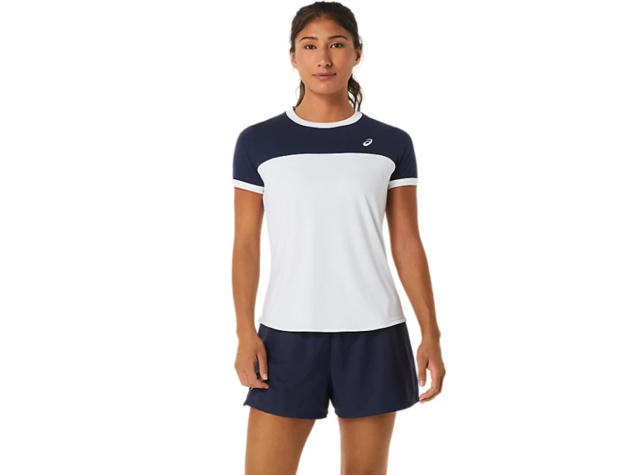 ASICS Women's Court Short Sleeve Top - Brilliant White/Midnight Tennis Shirt