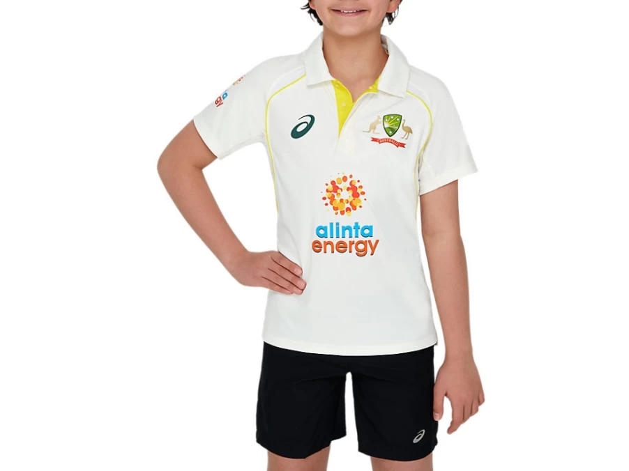ASICS Kids Cricket Australia Replica Test Shirt - Cream Youth Jersey