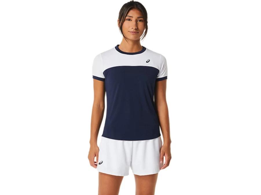 ASICS Women's Midnight & Brilliant White Court Short Sleeve Tennis Top