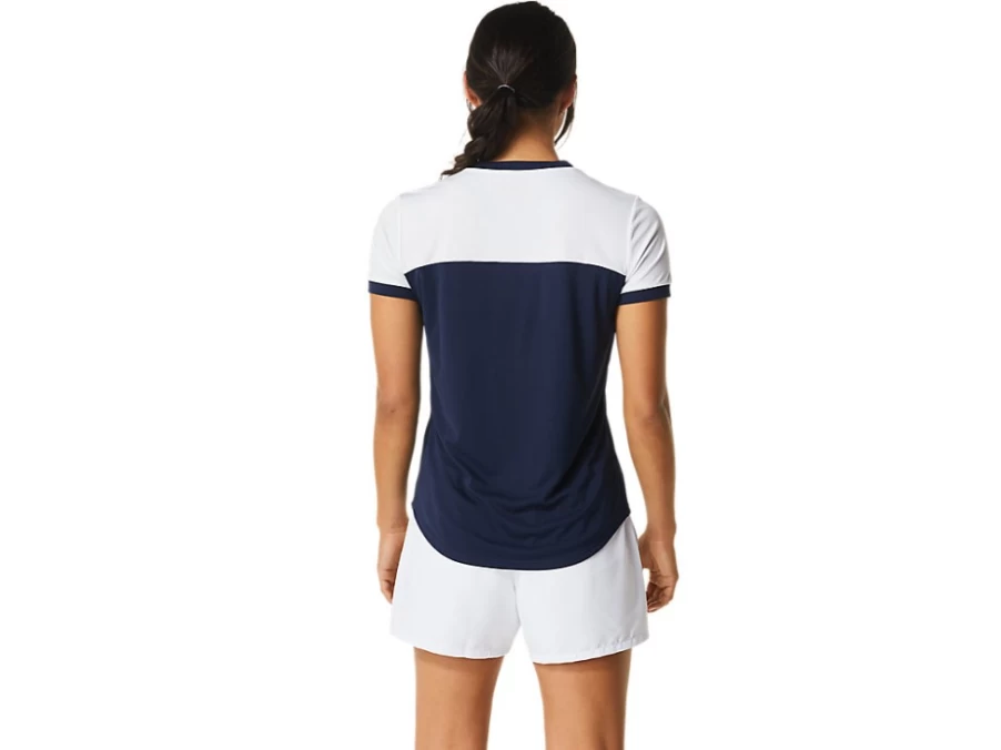 ASICS Women's Midnight & Brilliant White Court Short Sleeve Tennis Top