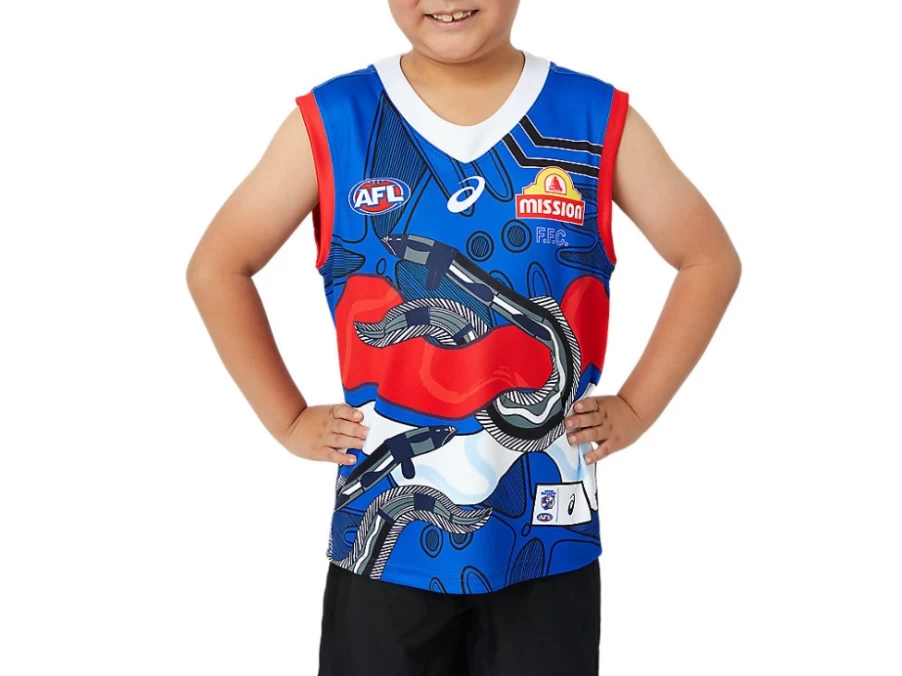 ASICS Electric Blue Western Bulldogs Indigenous Kids Guernsey - Youth AFL Jersey