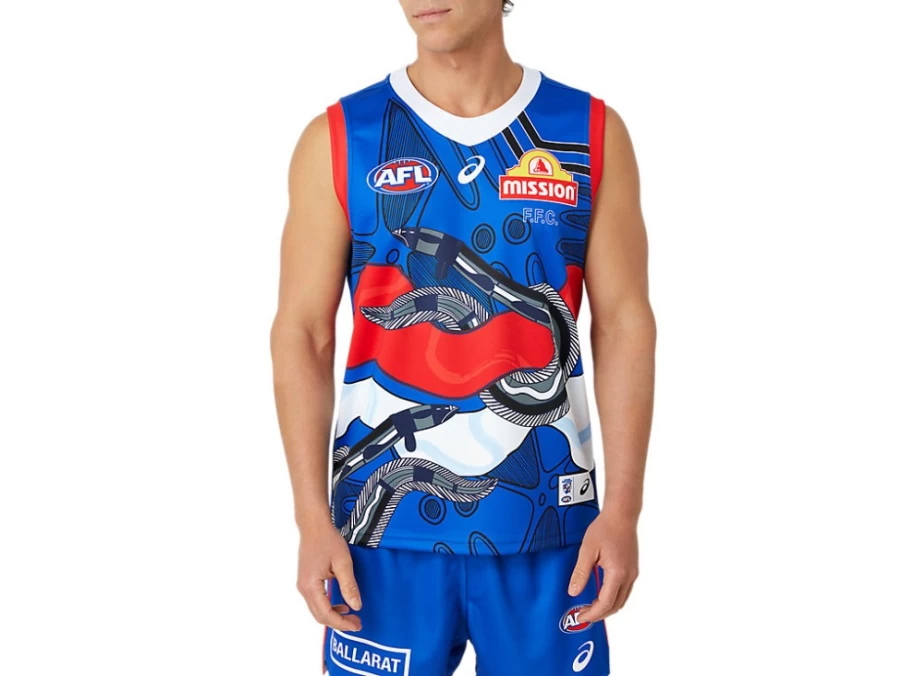 ASICS Men's Western Bulldogs Indigenous Guernsey - Electric Blue Official AFL Jersey