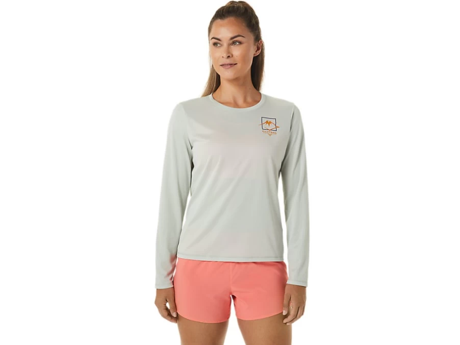 ASICS Women's Light Sage Fujitrail Logo Long Sleeve Running Top