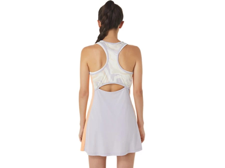 ASICS Women's Court Graphic Dress in Brilliant White & Dusk Violet - Stylish Tennis Dress