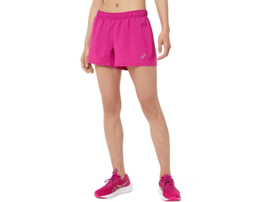 ASICS Women's Fuchsia Red Silver 4 Inch Shorts Running Athletic Shorts