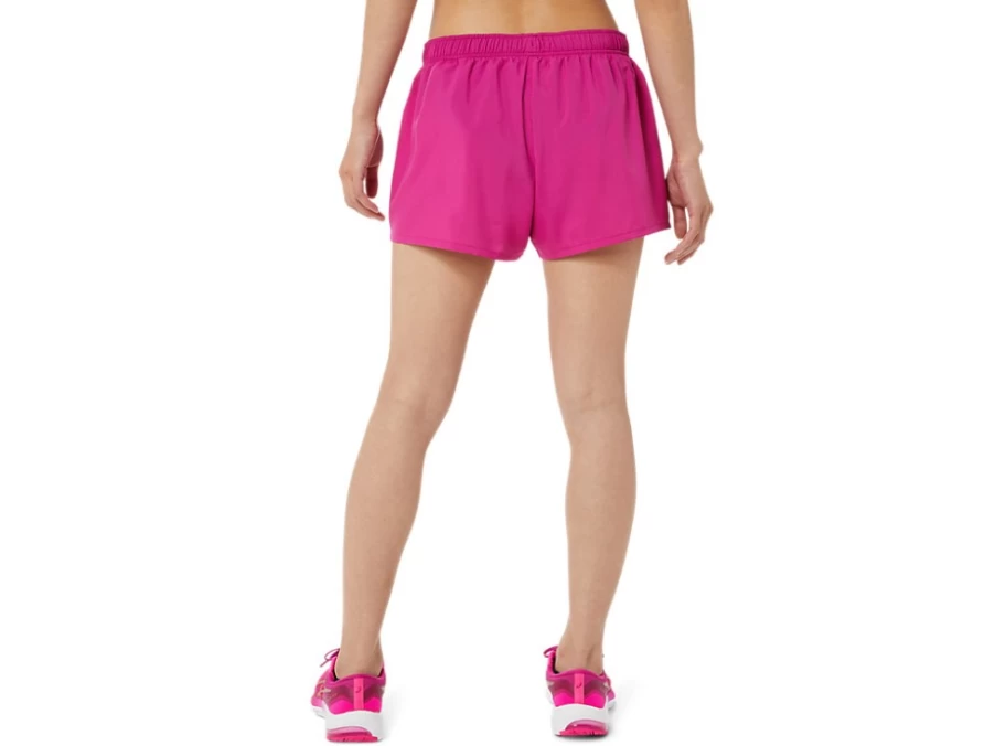 ASICS Women's Fuchsia Red Silver 4 Inch Shorts Running Athletic Shorts