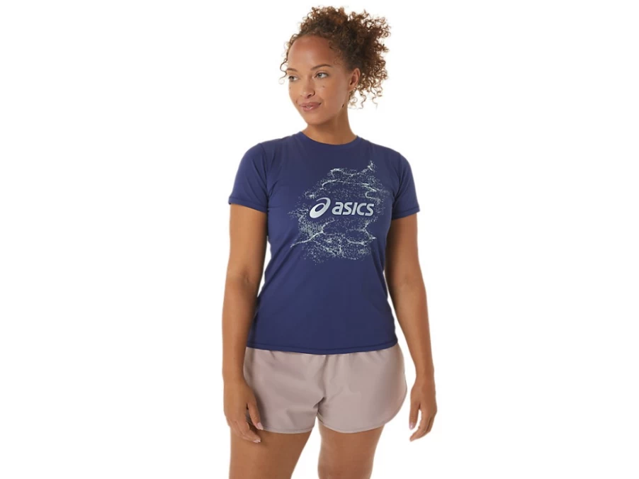 ASICS Women's Indigo Blue Nagino Graphic Run Short Sleeve Top