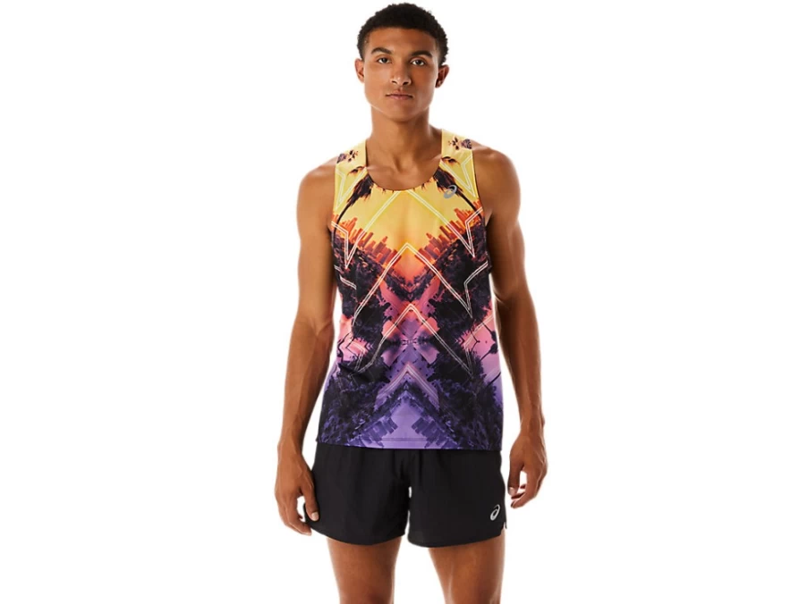 ASICS Men's Marathon Singlet - Light Orange/Orange Pop/Amethyst Running Shirt