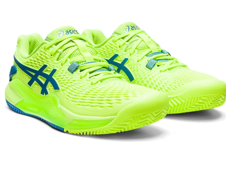 ASICS Women's Gel-Resolution 9 Tennis Shoes - Hazard Green/Reborn Blue, Herringbone Outsole