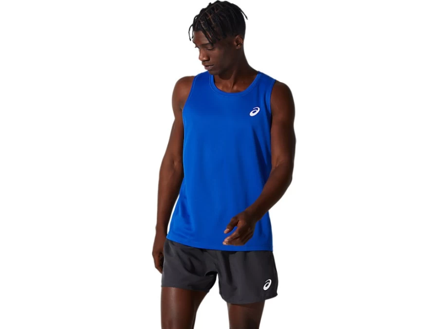 ASICS Men's Silver Singlet - Lightweight Running Top in Asics Blue