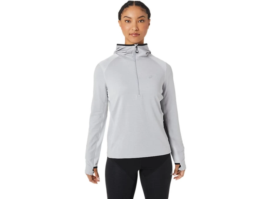 ASICS Women's Winter Run Long Sleeve Hoodie in Glacier Grey Heather/Performance Black